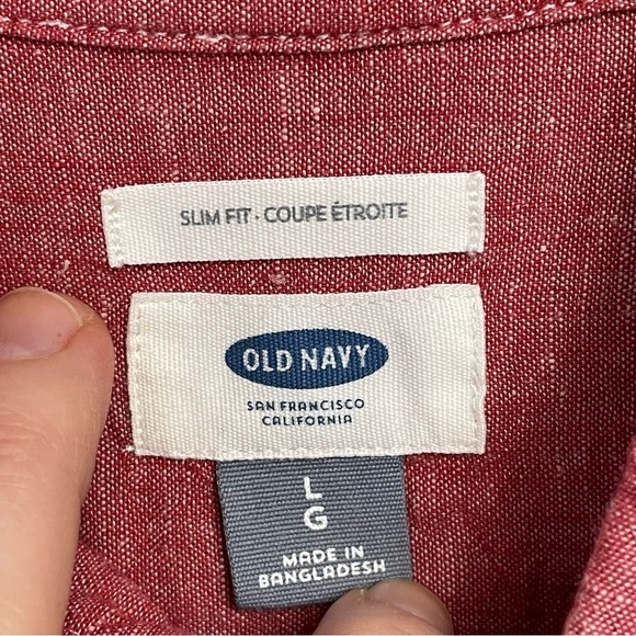 Old Navy Shirt Mens L Red Slim Fit Linen Blend Button Down Long Sleeve Shirt - Picture 2 of 9
